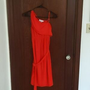 ASOS  Maternity Orange Red One Shoulder or 2 Strapped Belted Dress Size 4